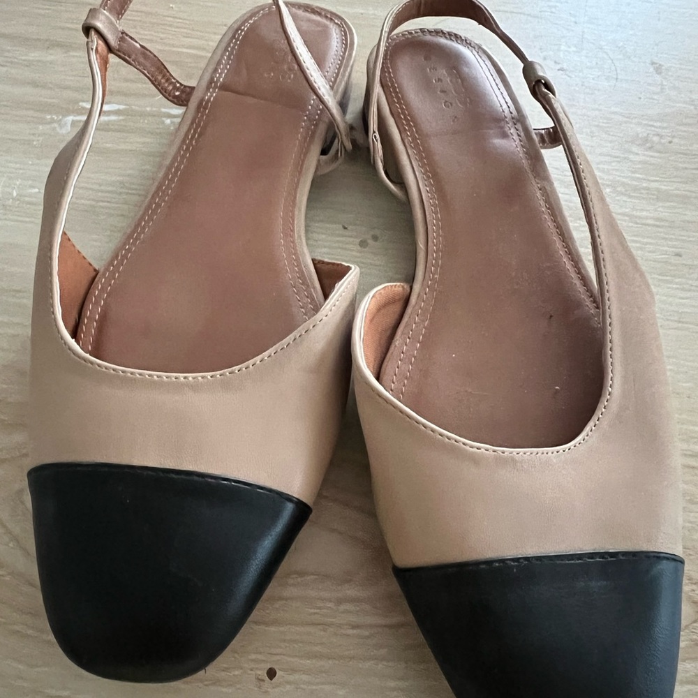Cream and black slingback flats - 11